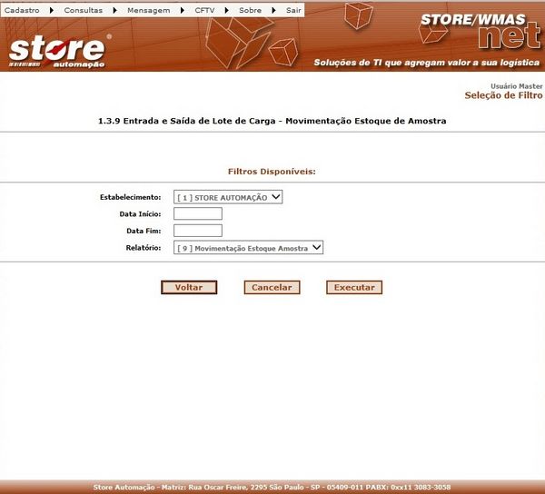 1.3.9 ENTRADA E SAÍDA DE LOTE DE CARGA - MOVIMENTAÇÃO ESTOQUE DE AMOSTRA